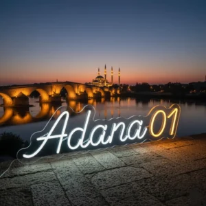 Adana 01 Yazılı Beyaz ve Turuncu Renkli Led Neon Tabela