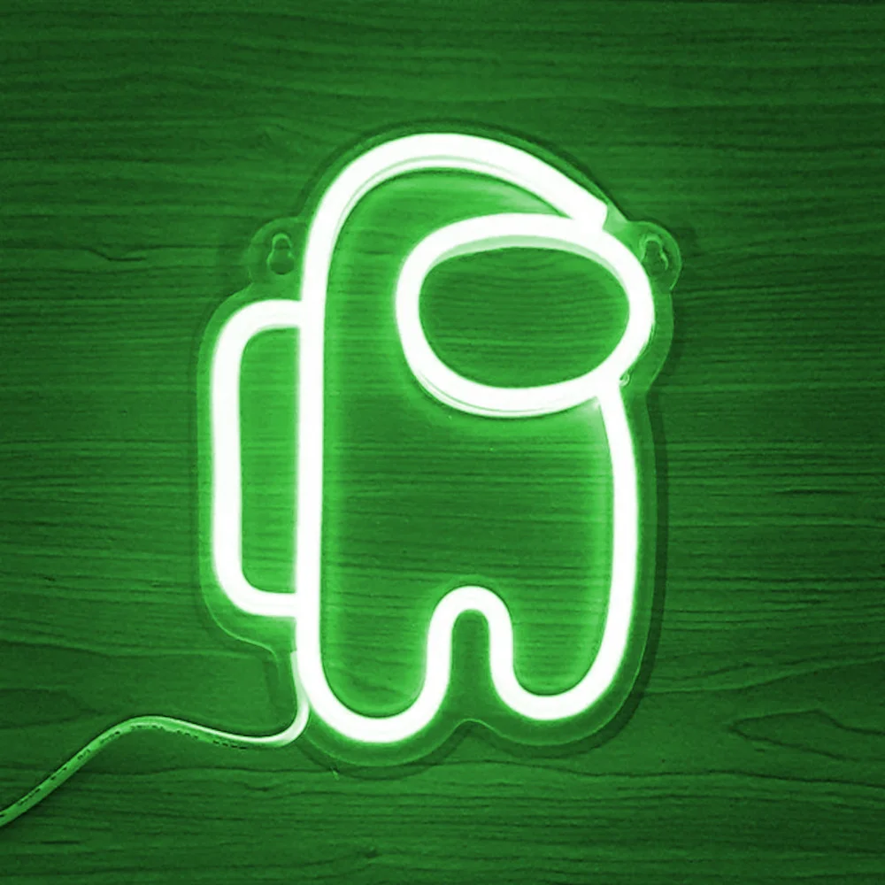 Yeşil Renkli Among Us Karakteri Figürlü Led Neon Tabela