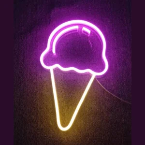 Pembe Renkli Külah Dondurma Figürlü Led Neon Tabela