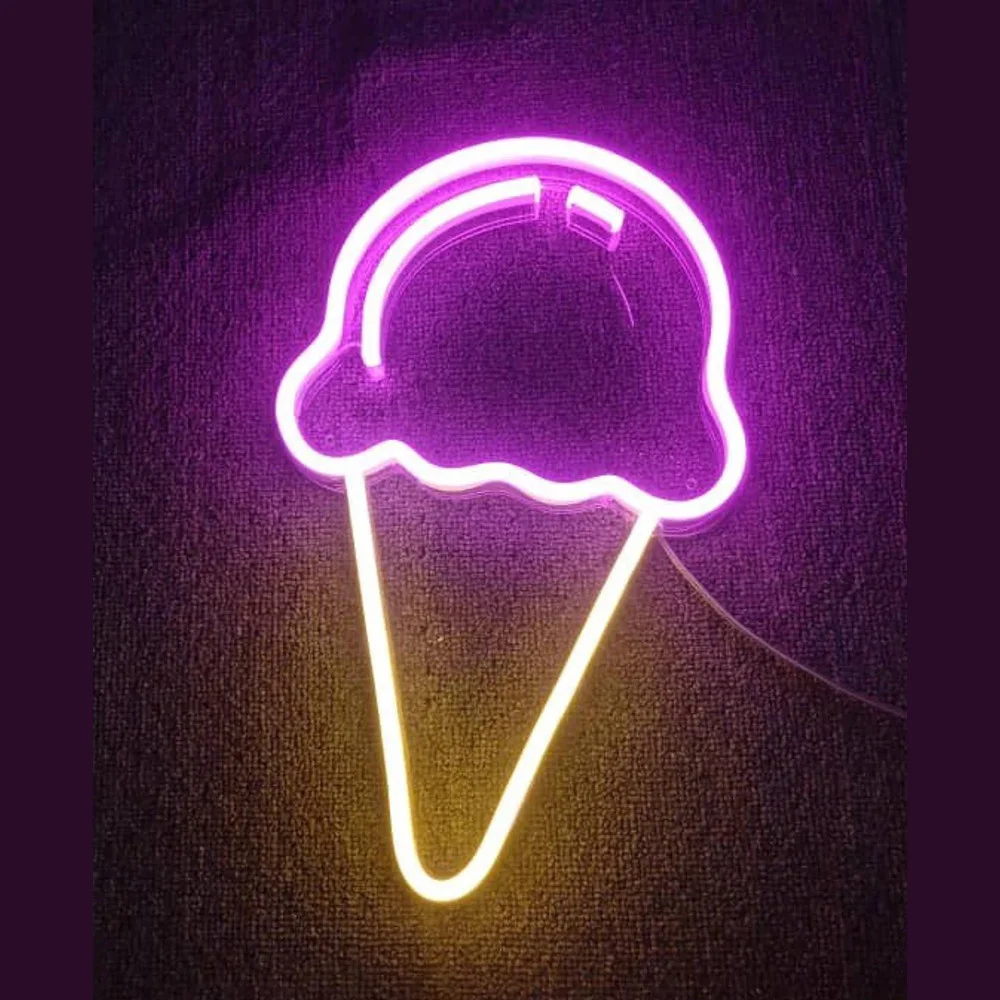 Pembe Renkli Külah Dondurma Figürlü Led Neon Tabela