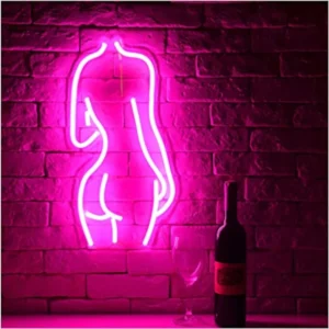 Pembe Renkli Minimalist Kadın Vücut Hattı Silüeti Led Neon Tabela