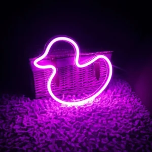 Pembe Renkli Sevimli Ördek Figürlü Led Neon Tabela