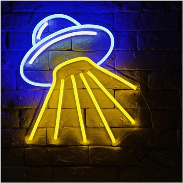 UFO Uzay Gemisi Led Neon Tabela - Galaksi Temalı Duvar Dekoru