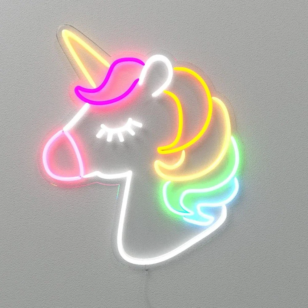 Gökkuşağı Renkli Unicorn Figürlü Led Neon Tabela