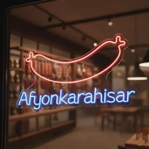 Afyonkarahisar Yazılı ve Sucuk Figürlü Kırmızı Mavi Led Neon Tabela