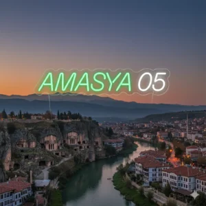 Kral Kaya Mezarları Silüetli ve Amasya 05 Yazılı Yeşil Beyaz Led Neon Tabela
