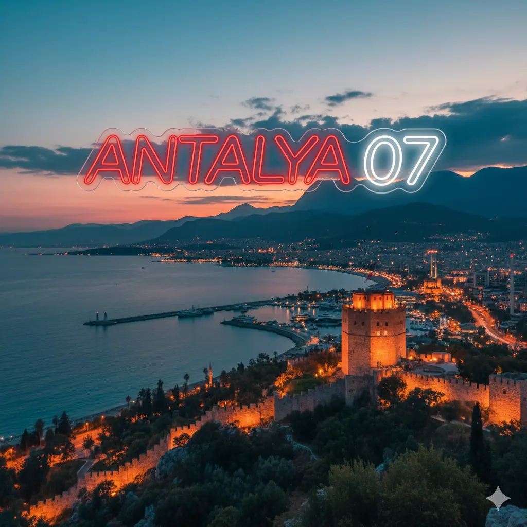 Antalya 07 Yazılı Kırmızı Beyaz Renkli Led Neon Tabela