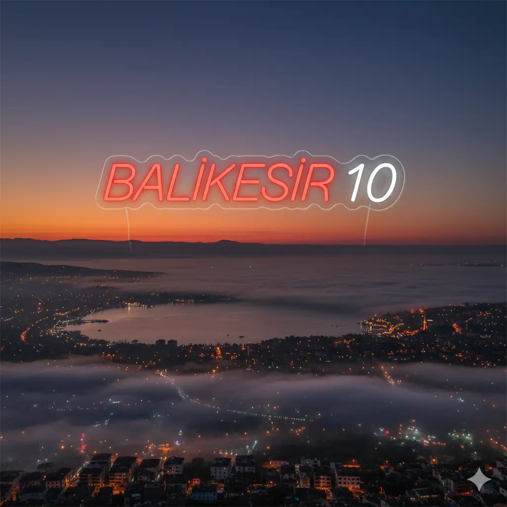 Balıkesir 10 Yazılı Kırmızı Beyaz Şehir Temalı Led Neon Tabela