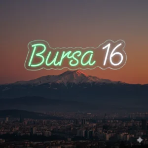 Bursa Şehir Manzarası Üzerinde Yeşil ve Beyaz Renkli Bursa 16 Led Neon Tabela