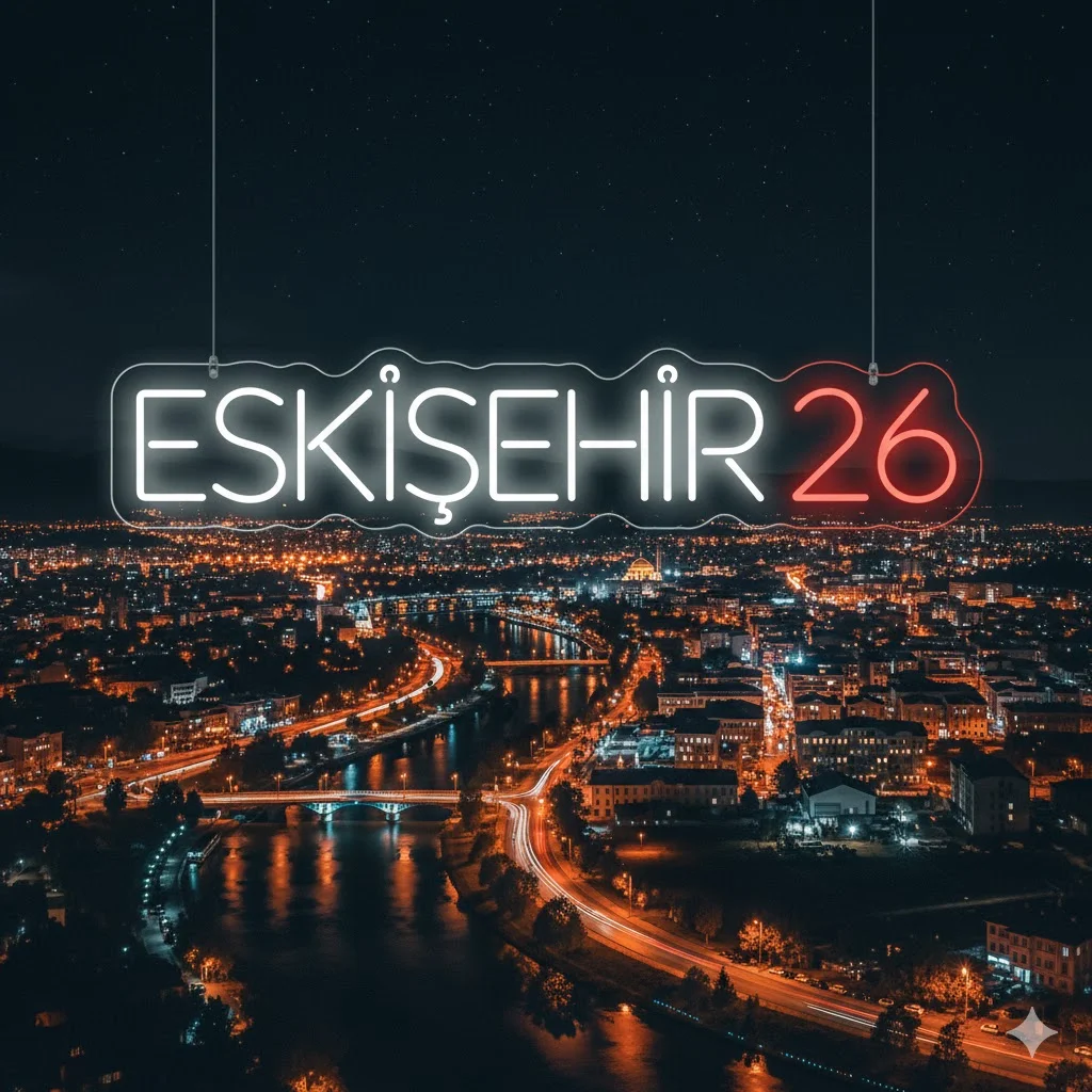 Eskişehir 26 yazılı beyaz ve kırmızı renkli dekoratif şehir serisi LED neon tabela.