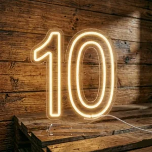 Sayı 10 şeklinde dekoratif gün ışığı renkli LED neon rakam tabela.