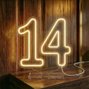 Sayı 14 şeklinde dekoratif gün ışığı renkli LED neon rakam tabela.