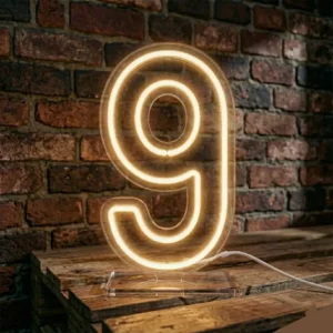 Sayı 9 şeklinde dekoratif gün ışığı renkli LED neon rakam tabela.