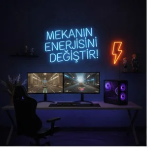 Oyun Masası Üzerinde Mavi Renkli Mekanın Enerjisini Değiştir Led Neon Tabela