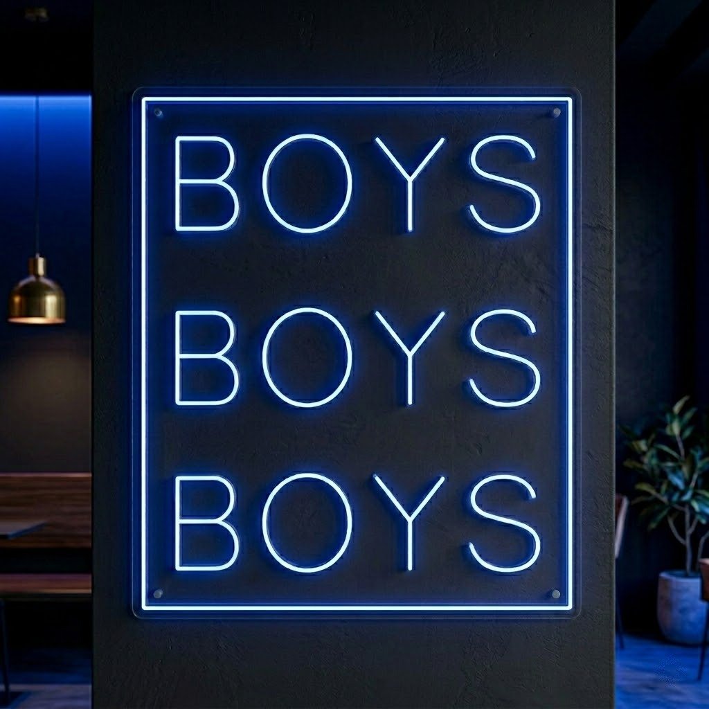 boys boys boys neon tabela mavi led aydınlatma