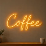 Amber el yazısı Coffee LED neon tabela, dokulu duvarda