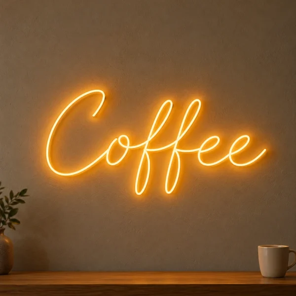 Amber el yazısı Coffee LED neon tabela, dokulu duvarda